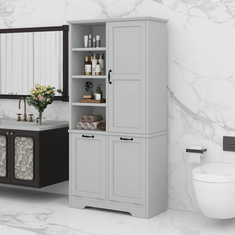 Maximize Space With Bathroom Storage Cabinet, Adjustable Shelves, Gray