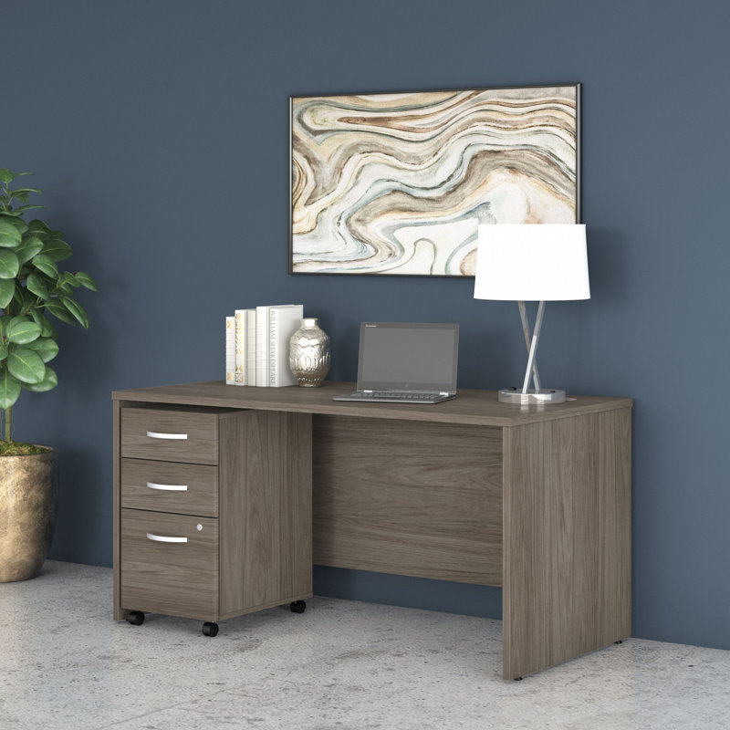Studio C Executive Office Desk with Mobile File Cabinet, Modern Hickory, 29.84" H x 59.45" W x 29.37" D