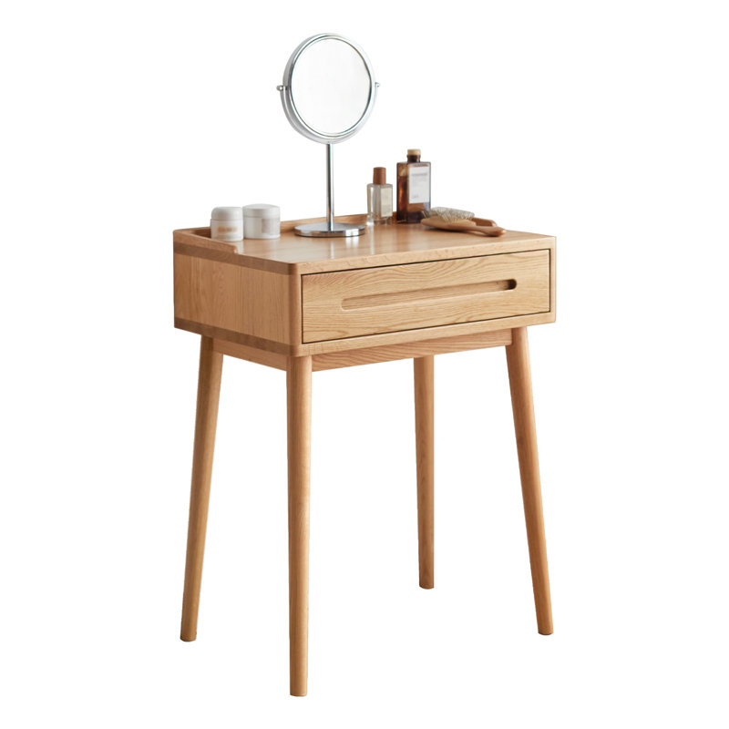 Lumi 23.6"W Compact Modern Small Oak Makeup Vanity With Storage Drawer, No