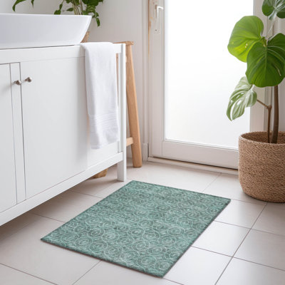 Machine Washable Indoor/Outdoor Claudian ACN1227 Teal Rug