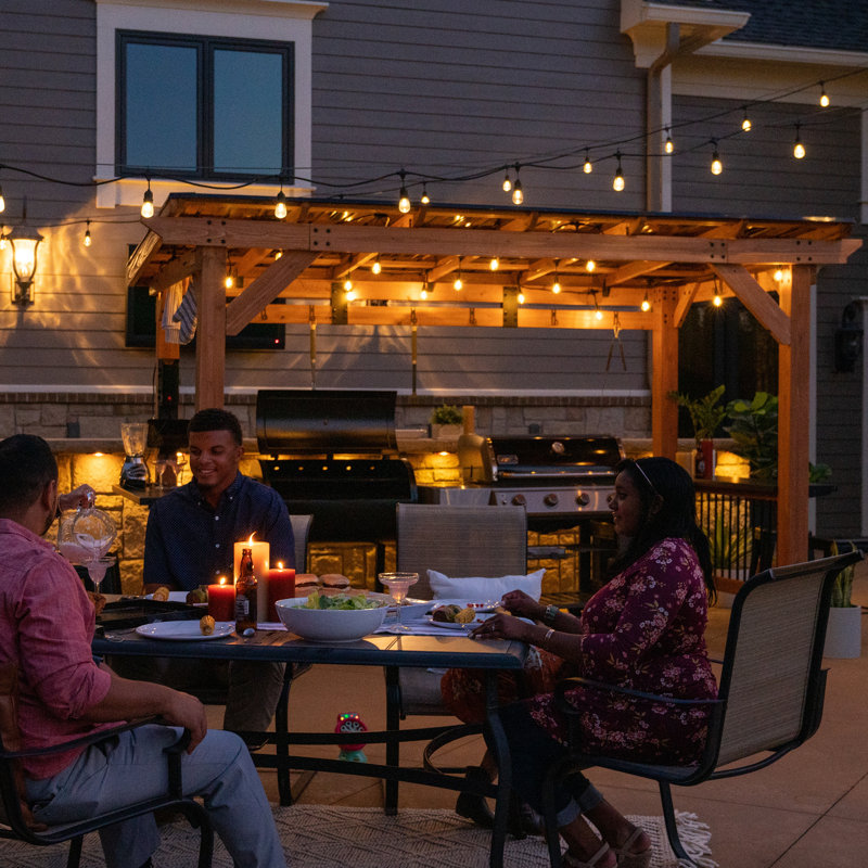 Saxony XL Cedar and Black Steel Grill Gazebo