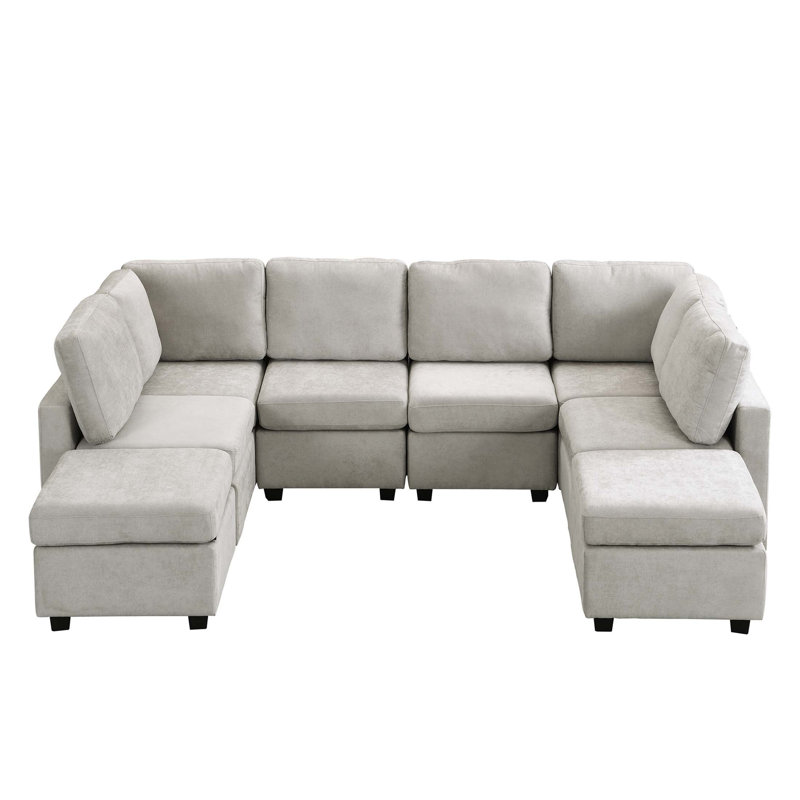 Canapé en chenille avec accoudoirs carrés, Gris