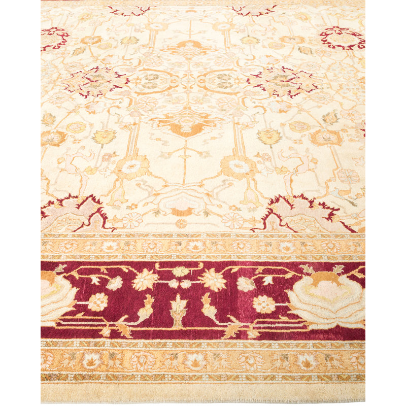 Tapis ivoire en laine noué à la main de conception unique 8 pi 2 po x 10 pi Ohlone