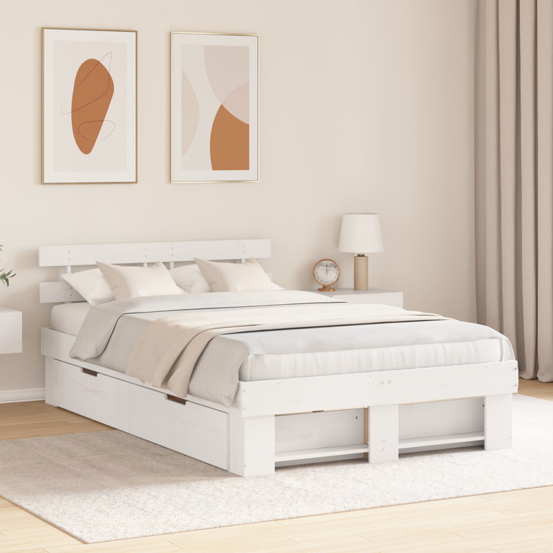 Bed Frame with Headboard Solid Pine Wood, 100cm x 200cm, White