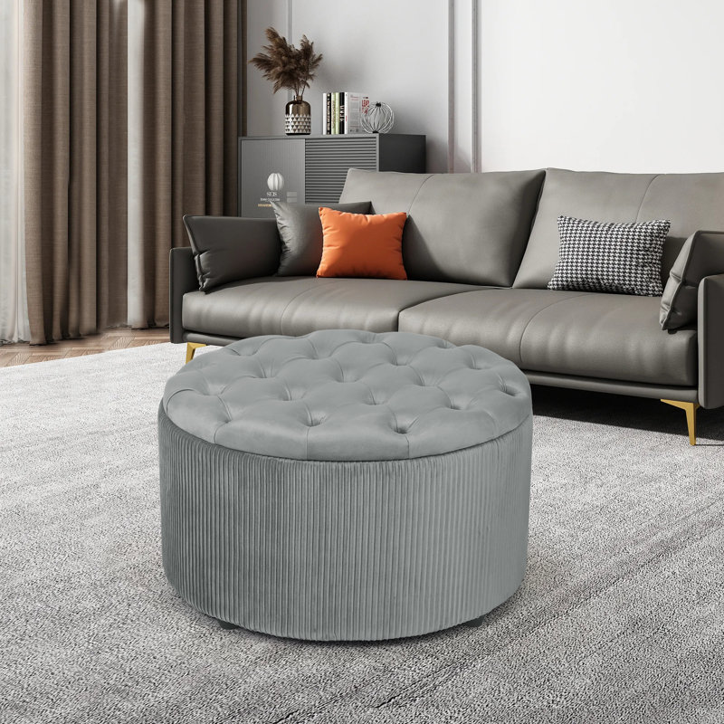 Repose-pieds avec rangement Murrel, Velours gris