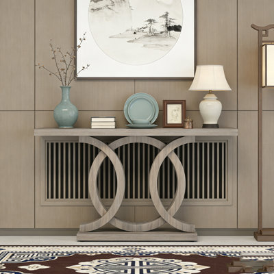Farmhouse Hallway Sofa Table With Geometric Base