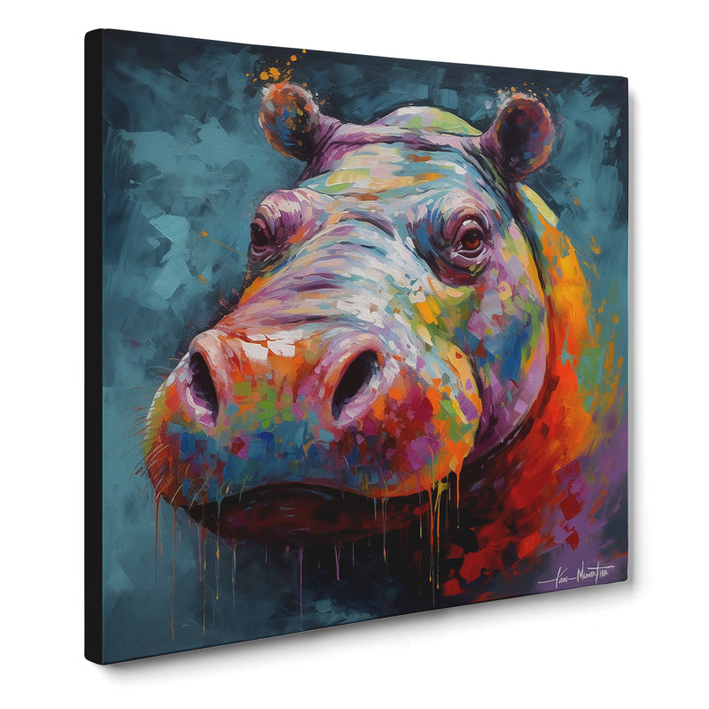 Hippo Abstract Art No.3 - Wrapped Canvas, 35cm H x 35cm W x 3cm D