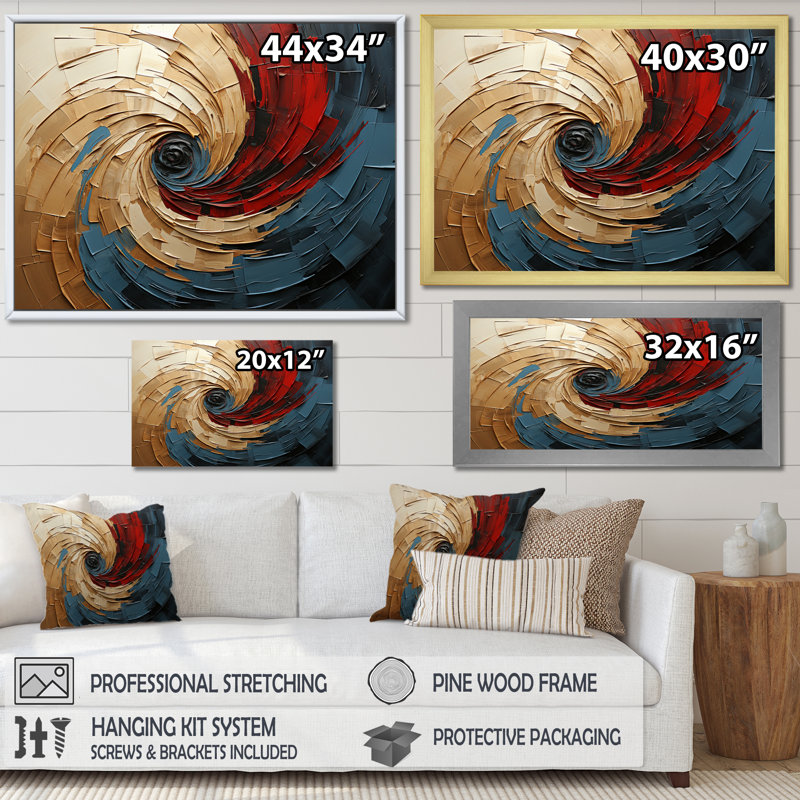 Symphonie en spirale sur toile, Toile tendue, H 34 po x l 44 po x P 1,5 po