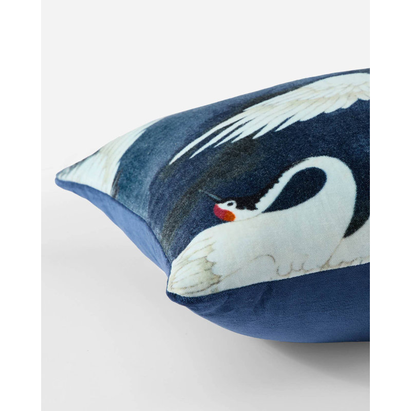 Velvet Crane In The Clouds Small Lumbar Pillow, Baritone Blue