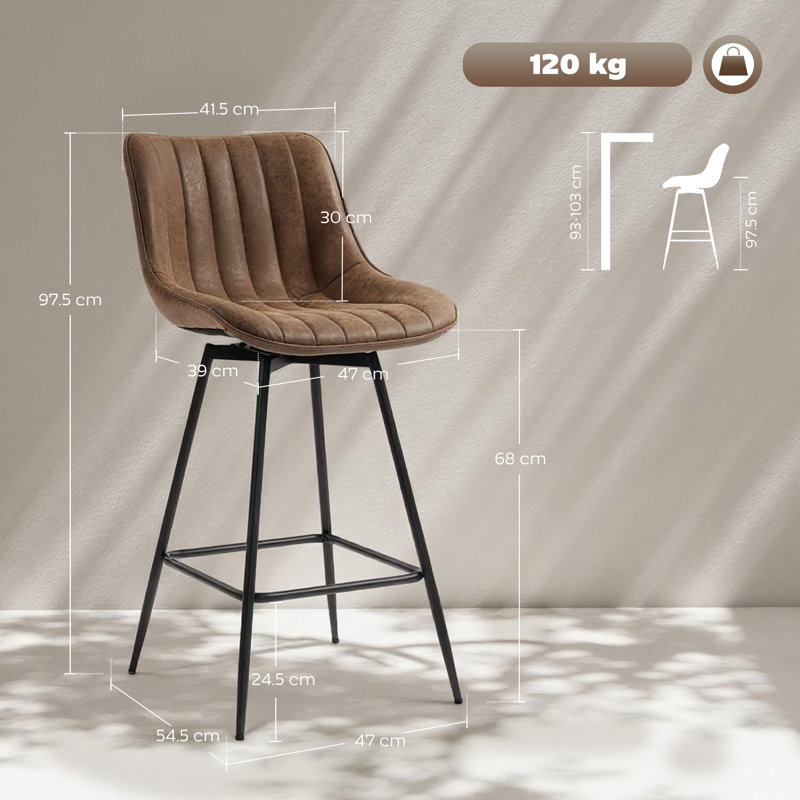 HOMCOM Swivel Bar Stools Set of 2 Backrest Height Adjustable, Brown
