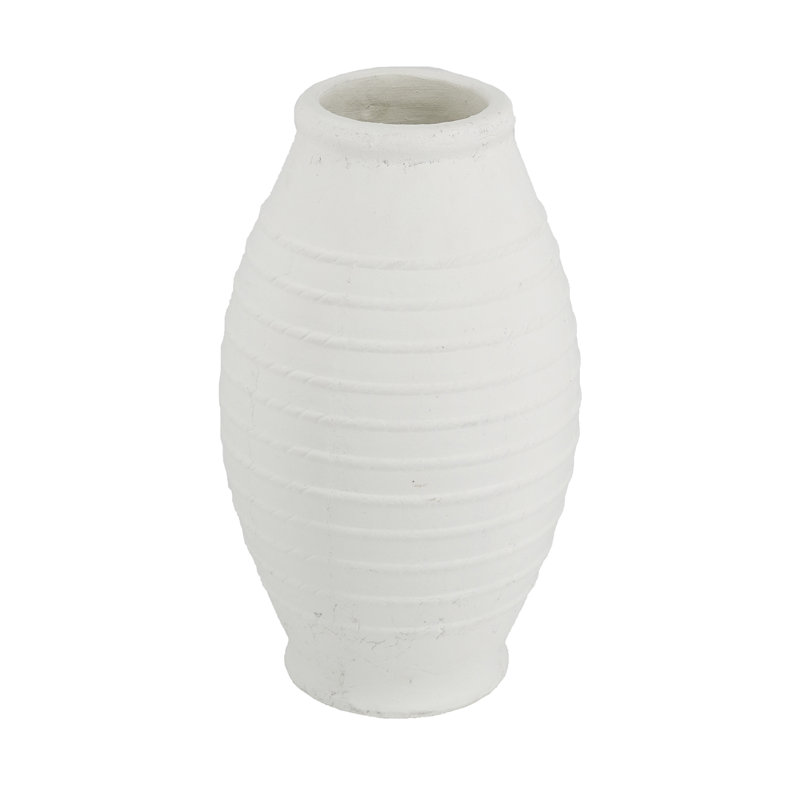 Vase rond en terre cuite - Finition blanc naturel, H 19,7 po x l 11 po x P 11 po