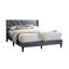 Grand lit tapissier contemporain en velours gris, tête de lit profilée, lit en lattes de bois de style moderne en velours gris, base à lattes géométrique-442217686