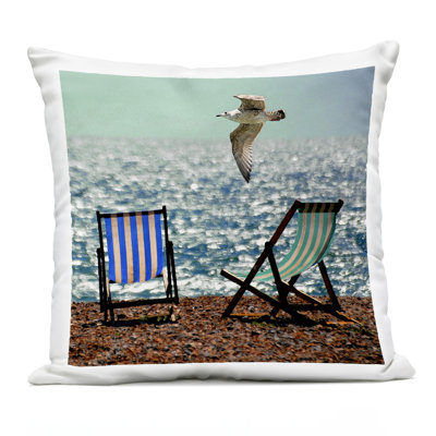 Stupell Industries Glorious Flight Beach Chairs Outdoor Printed Pillow Design By Marcus Prime In Blue
