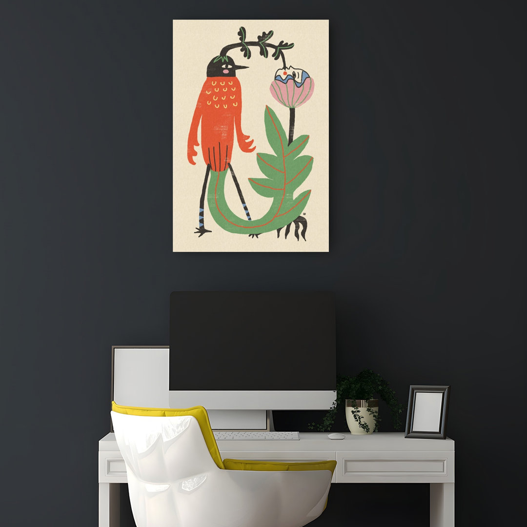 Whimsical Bird And Flower Modern Organic Playful Bird Flower Nature Wall Art Print