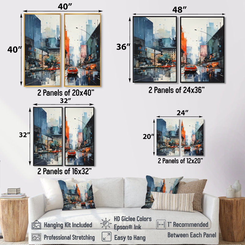 Bleu, gris, Mid Century, Mid-Century, Metropolis I - art mural moderne multicolore Mid-Century, H 36 po x l 48 po, Noir