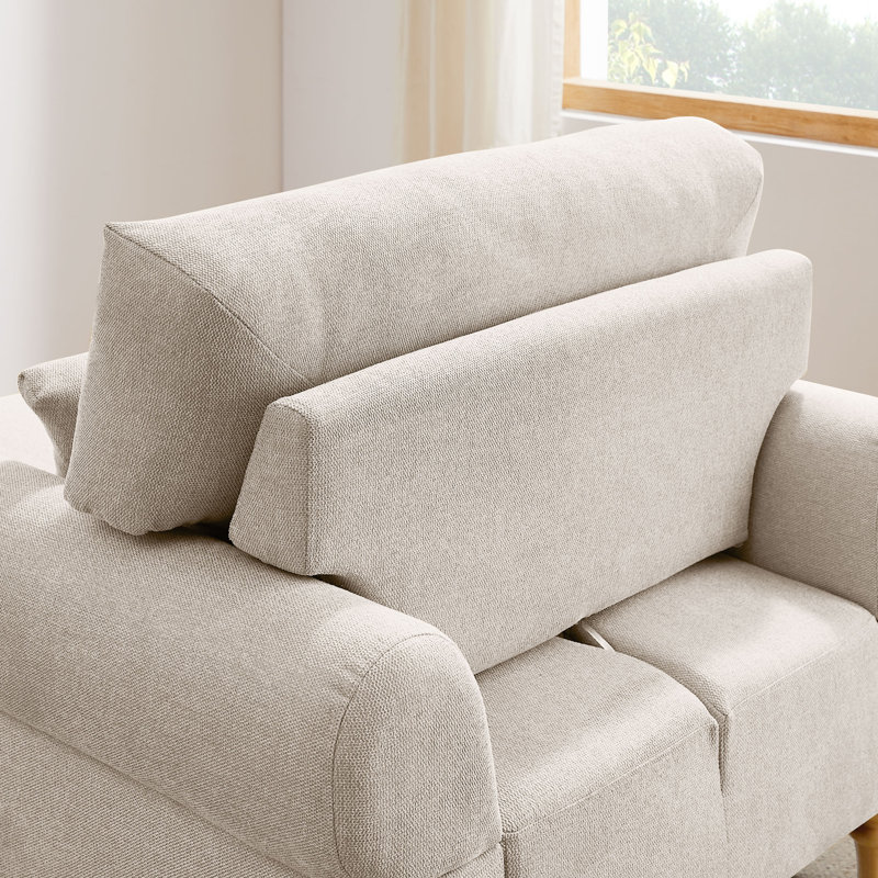 Davene Upholstered Chaise Lounge with Adjustable Backrest, White Polyester Blend