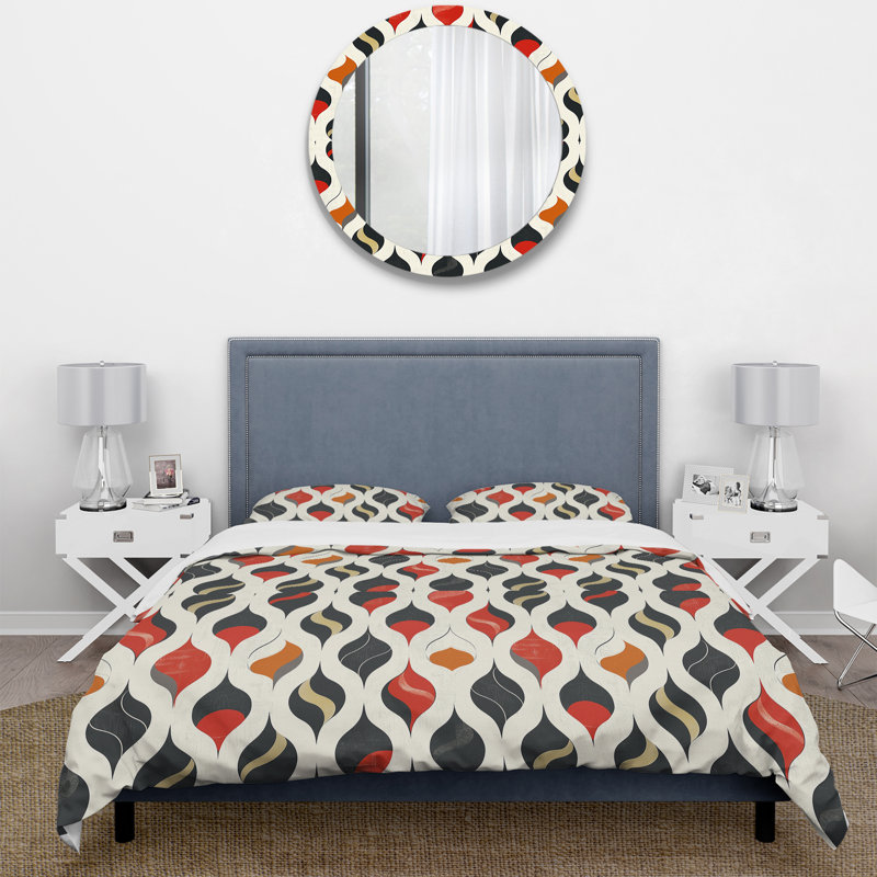 Ensemble de housse de couette Red Ogee Print - Midcentury, Housse de couette très grand + 2 taies décorativ