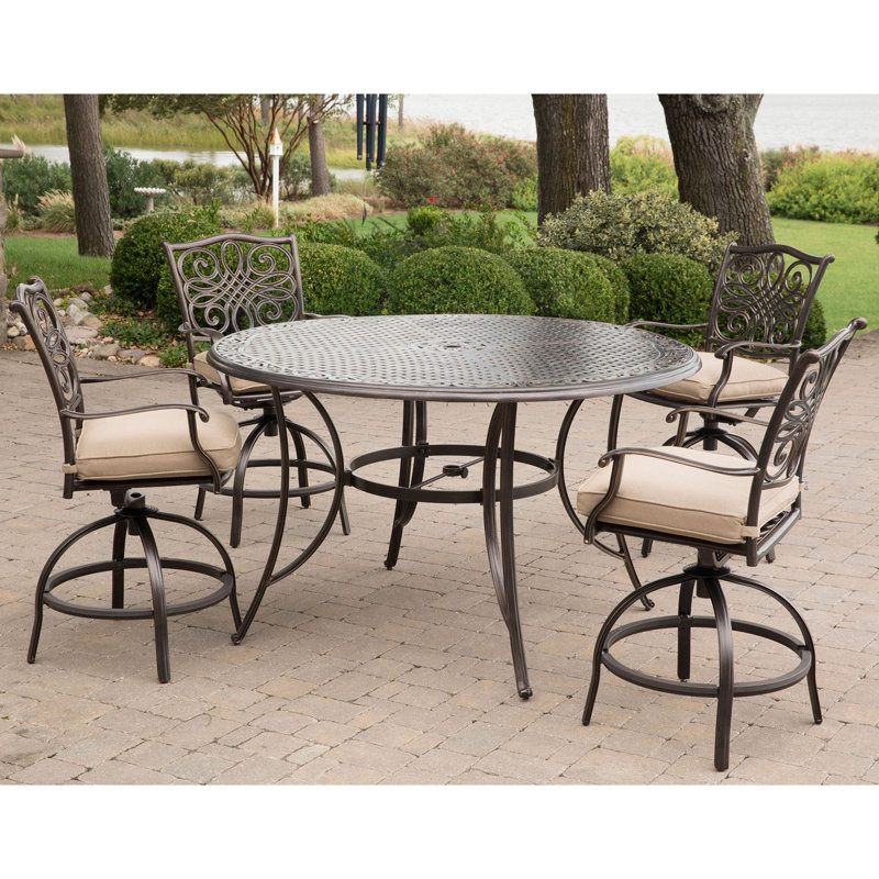 Carleton 4 - Person Patio Dining Set with Round Table , Cushions Included, Natural Oat