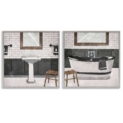 Modern Country Bathroom Interior Still Life by Milli Villa - 2 Piece Graphic Art Print Set