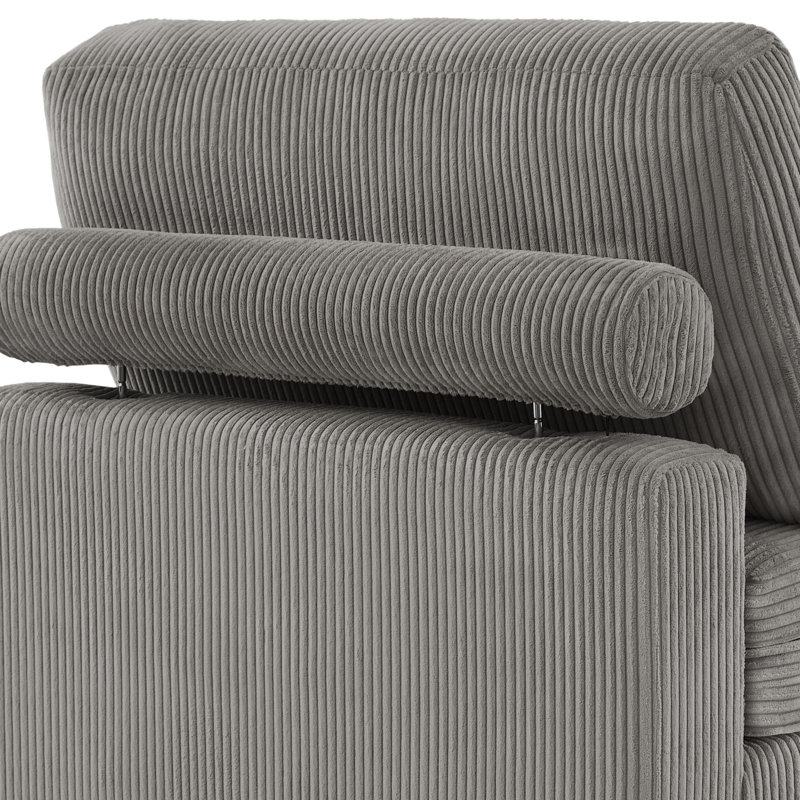 Fauteuil d'appoint rembourré en velours côtelé gris clair Milbrey avec dossier coussiné et pieds en bois massif Milbrey