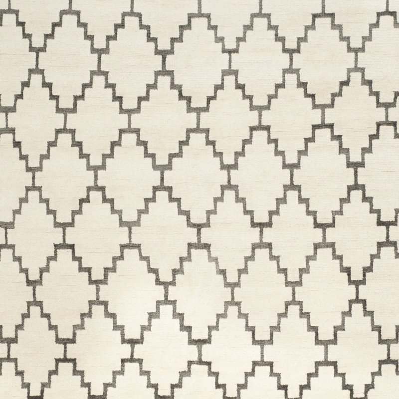 Ivory and Charcoal Hand-Knotted Wool Geometric Rug, 4' x 6'