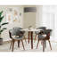 Table de salle à manger en marbre blanc texturé et bois de noyer, design moderne du milieu du siècle, hauteur fixe, pieds courbés, quatre places assises, usage intérieur, limite de 45 kg, assemblage requis, profondeur du produit : 99 cm.