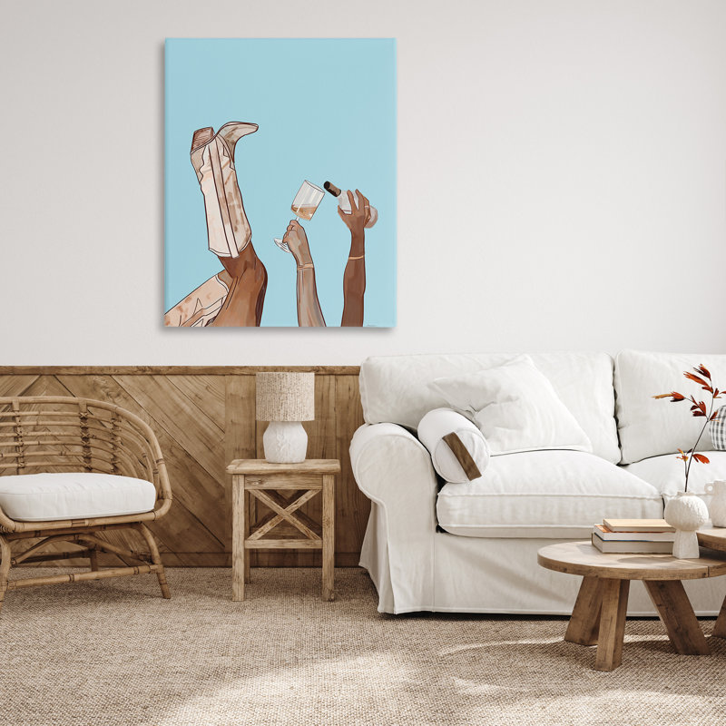 «Cowgirl Versing Wine», art mural sur toile par Amelia Noyes, H 48 po x l 36 po