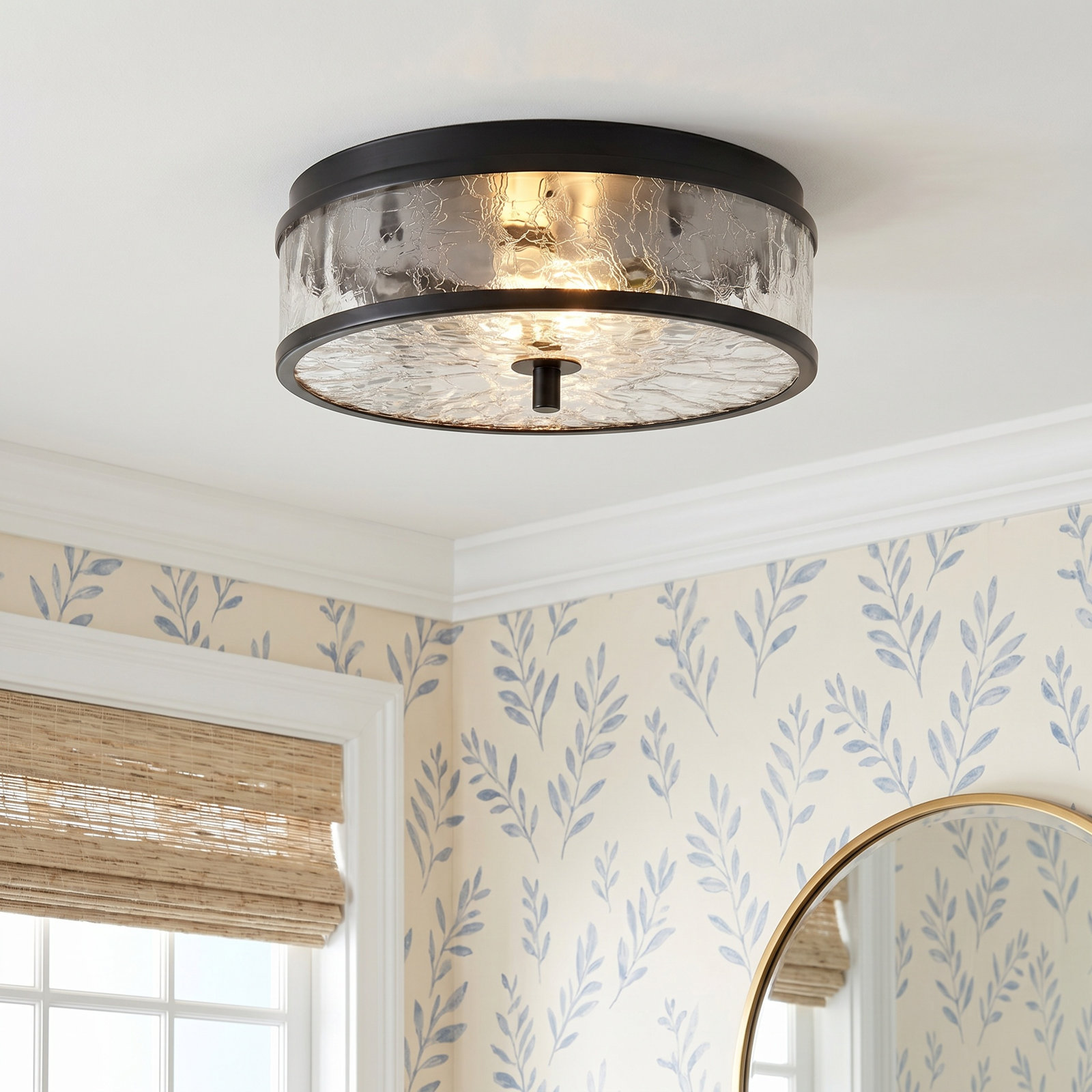 Alixandra 12" 2-Light Wrought Iron Flush Mount, Matte Black