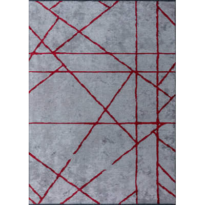 Rapture Gray/Red Abstract Luxury Area Rug