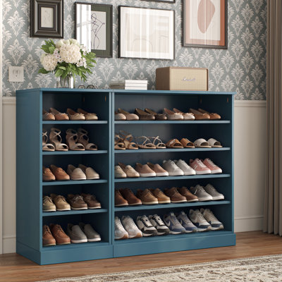 100% Solid Wood Open Shoe Storage Cabinet with Adjustable Shelves, Space Saving Modular Entryway Organizer, 48" W x 35.75" H