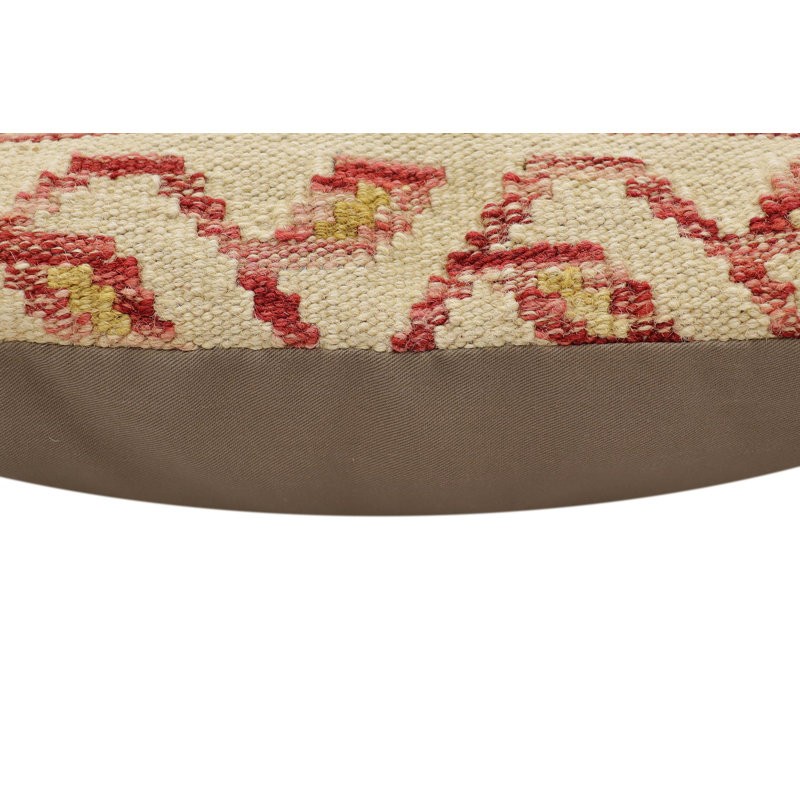 Oreiller rustique en kilim tissé à la main Caballer - 17 po x 18 po Rustic, H 18 po x l 19 po, Beige/rouge/brun