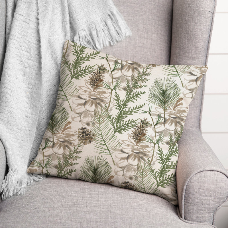 Festive Pine Cones and Greenery 18" Square Throw Pillow