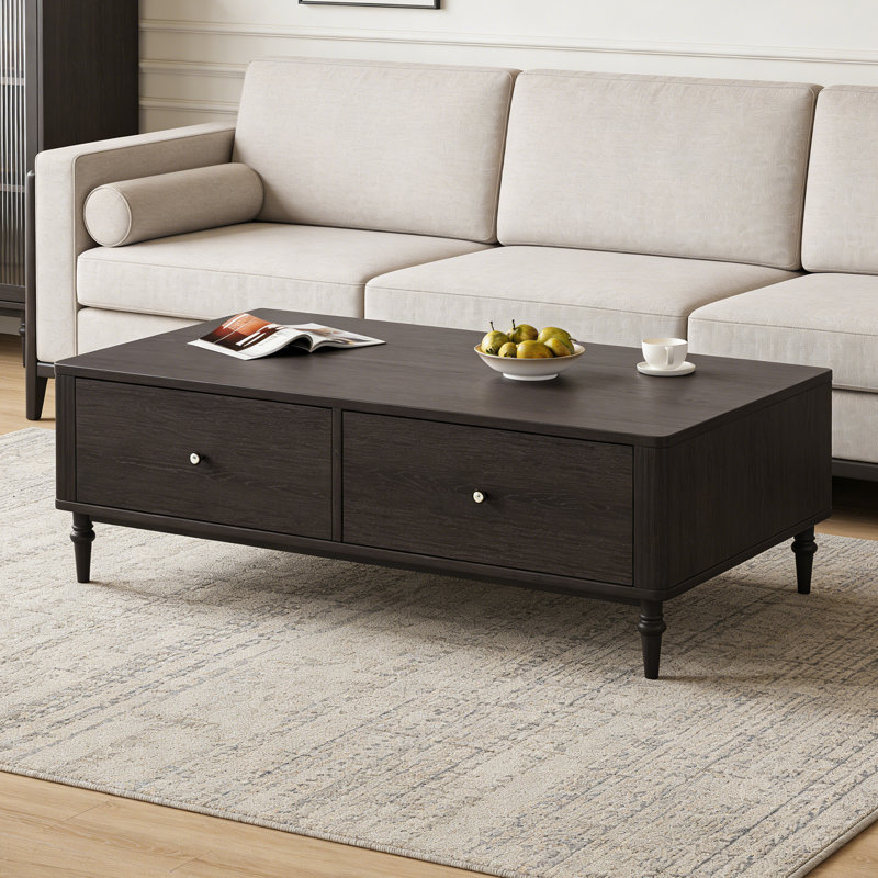 Red Oak Coffee Table with Multiple Drawers
