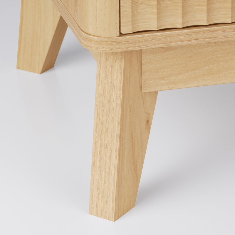 Rhythm Wood Nightstand with Charging Station, Fluted Bedroom Nightstand, Bedside Table Chest, 25.4'' H X 19.7'' W X 15D'' 