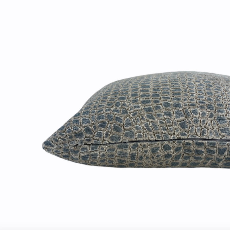 Pebbles Velvet Throw Pillow Cover, 22"H x 22"W, Blue/Cream Pebbles