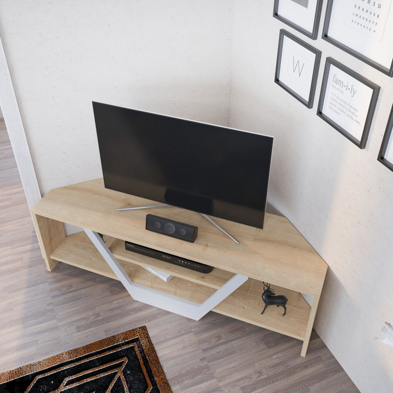 Sares Corner TV Stand Media Console for TVs up to 55", Sapphire Oak/White