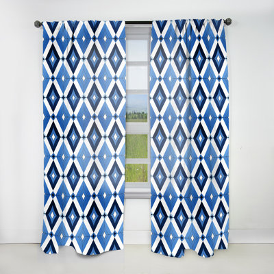 Rideau obscurcissant géométrique abstrait à motif géométrique blanc et bleu Minimalist
