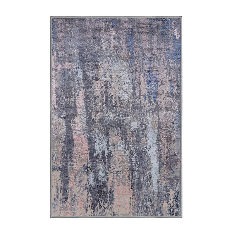Tapis gris / rose à motif abstrait carbone, Rectangle 4 pi x 6 pi
