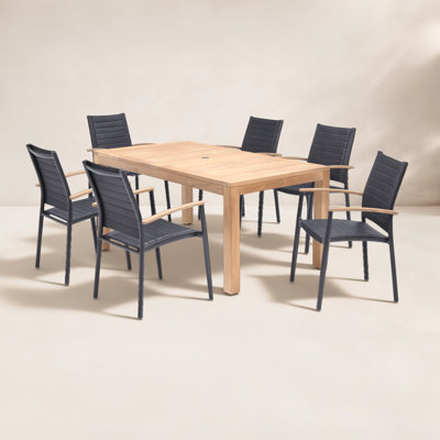 Cenka 6-Person 100% FSC Solid Teak and Powder Coated Aluminum Outdoor Patio Dining Set