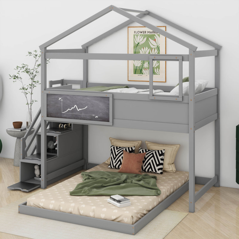 Lit superposé simple au dessus d'un lit double Alansen Kids, Gris