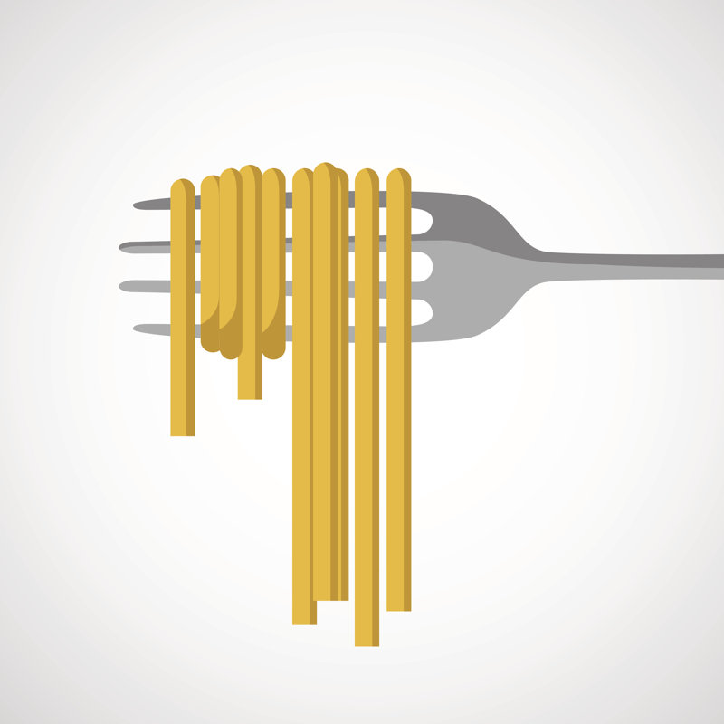Asen Vector Spaghetti On Fork - Wrapped Canvas Print, 30cm H x 30cm W x 3.8cm D