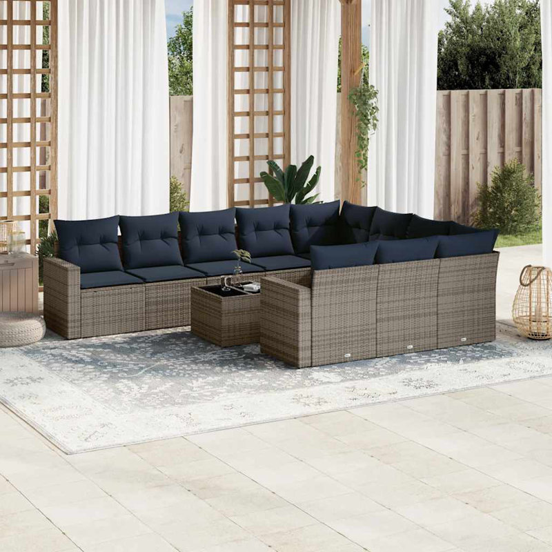  Ensemble de canapé de patio 11 pièces avec coussins en rotin de polyester gris (États-Unis seulement), Marine, Gris
