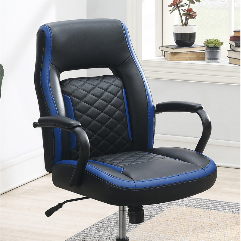 Chaise de bureau en similicuir, Noir / Bleu