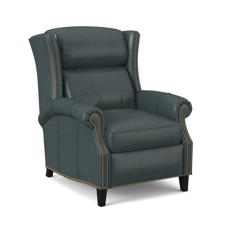 Broderick Recliner, #9 French Natural, Aline Light Gray Stonewash Genuine Leather, Plantation