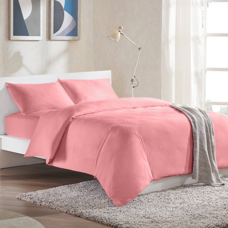 Solid Microfiber Duvet Cover Set - Simple Style Bedding Set For All Season, Twin Duvet Cover + 1 Standard Sham, Pink