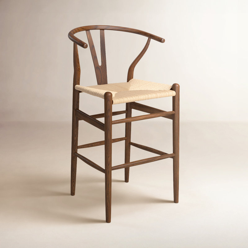 Tabouret de bar et de comptoir en bois massif Etta, Blanc/naturel, Tabouret de comptoir (siège d'une hauteur de 25,7