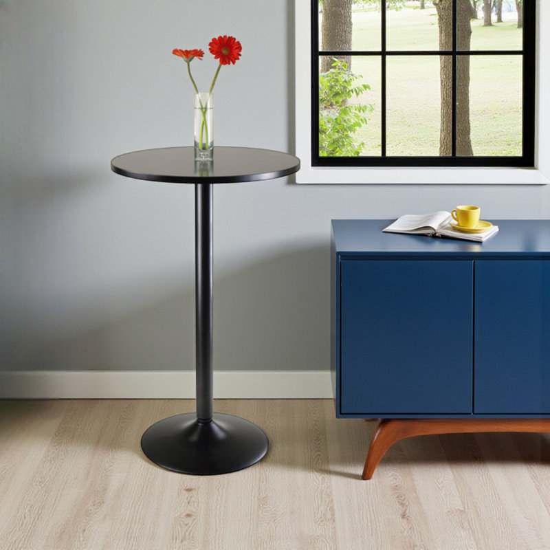 Table de bar et de pub Strasser avec plateau noir et base en métal noir, H 39,7 po x l 23,60 po x P 23,60 po, Noir / Noir