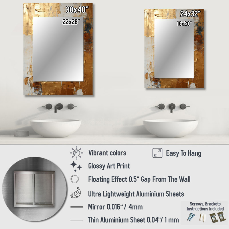 Rétro or rétro II - peinture abstraite, miroir mural décoratif, 32 po x 24 po