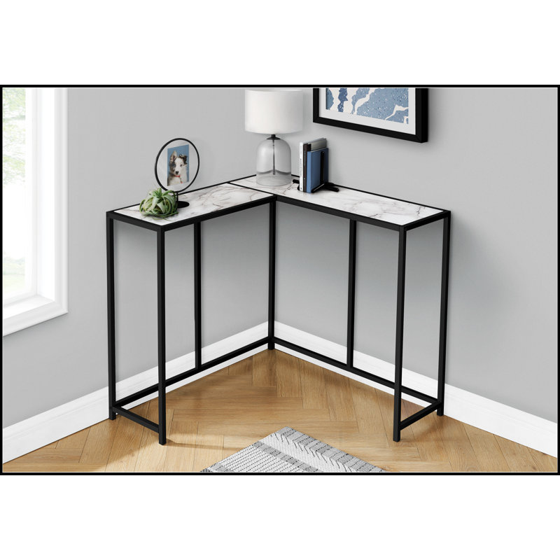Accent Table, Console, Entryway, Narrow, Corner, Marble Look Laminate, Metal, White