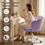 Chaise de coiffeuse pivotante XUEGW en velours pétale, dossier mi-haut, coussin à nœud et roulettes, violette-489074854